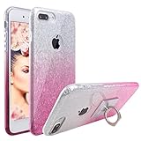 iPhone 8 Plus & iPhone 7 Plus Case, ZB [Sparkling Shine Series] Ultra Slim Glitter Bling Crystal Shock Absorbent Hybrid Cover for Apple iPhone 8 Plus & iPhone 7 Plus w/ 1 Ring Holder [Silver / Pink]