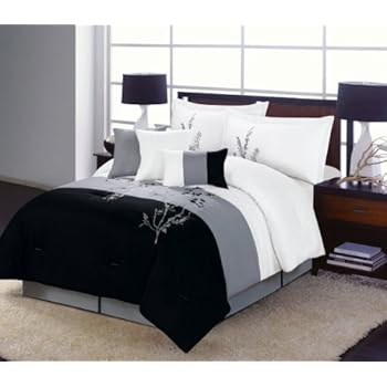 Amazon.com: 7 piece Vine Comforter Set Black, White, Grey