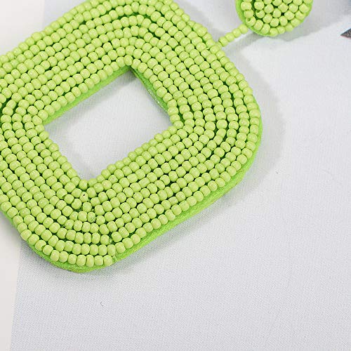 Women's Beaded Tassel Earrings Long Fringe Drop Bohemian Earings Dangle 7 Colors (Square-Grass green)