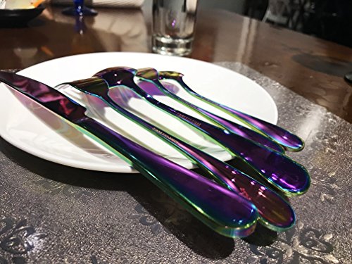 Rainbow colorful flatware set Stainless Steel silverware Tableware Set for 4,20piece,Dinnerware Set Service for 4,Include Knife/Fork/Spoon/Teaspoon/Fruit fork (Rainbow Multicolor) - Thumbnail 5