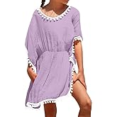 Eurivicy Girl's Swim Cover Up Kids Summer Swimwear Beach Dress Swimsuit Wraps with Pom Pom Trim