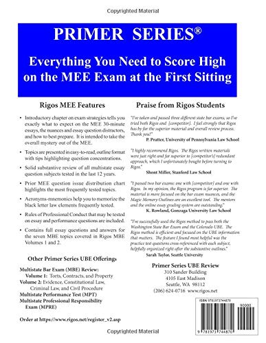 Rigos Primer Series Uniform Bar Exam (Ube) Review Multistate Essay Exam (Mee) 2018 (Volume 3)