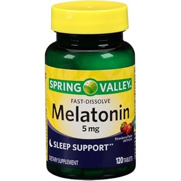 Spring Valley Melatonin Strawberry Flavor Dietary Supplement Fast-Dissolve Tablets, 5mg, 120 count