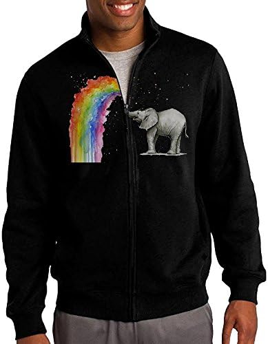 Anzhuzhen Elephant Spraying Rainbow Men's Solid Stand Collar Zipper Jacket Size L