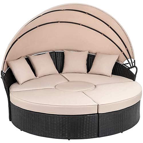 Melko Sonneninsel Polyrattan Gartenmuschel Gartenlounge Sonnenliege Gartenliege Rattanmöbel – Bild 6