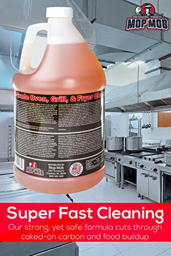 Mop Mob Pro-Grade Grill Cleaner Liquid 1 Gallon. Food-Safe Ultra-Strong Eliminates Baked-On Grease & Carbon. Use Concentrate on Ovens, Cast Iron Cooktops, Stainless Steel Flat Tops & Deep Fryers