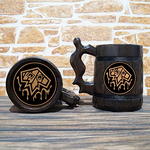 Shaman Mug, World Of Warcraft Engraved Beer Mug Gift, WOW Wooden Mug, Personalized Groomsmen Beer Stein, Personal Gift Tankard for Men, Gift for Him