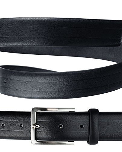 Eurosport Men's Bonded Leather Classic Style Cut-To-Fit Belt with Square Buckle, Black, Large