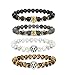 LOLIAS 4 Pcs Lava Rock Bead Bracelet for Men Leopard Lion Bracelet Set Adjustable 8MM Beads，Y