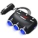 MEIDI 120W 3-Socket Cigarette Car Lighter Power Adapter DC Outlet Splitter with 12V/24V Dual USB Car Charger for Smartphones - Black …