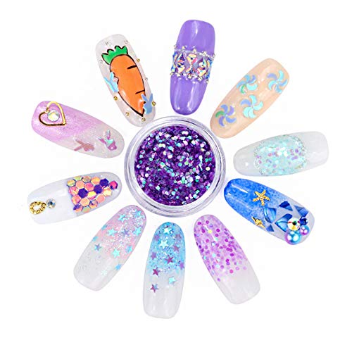 image for gootrades 12 Pots/set Nail Sequins Powder, Mermaid Half-Pearl Star Moo