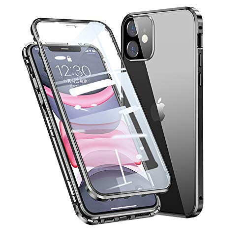 For Iphone 12 Pro case Magnetic Metal Case both sides Tempered Glass Full Body protection Cases (gold)