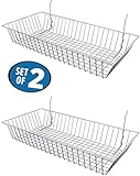 White Wire Baskets for Slatwall, Gridwall or Pegboard (Set of 2), Merchandiser Baskets,for Retailers or Home Use, White Vinyl Coated Wire Baskets, 24