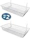 White Wire Baskets for Slatwall, Gridwall or Pegboard (Set of 2), Merchandiser Baskets, Perfect For Retailers or Home Use, White Vinyl Coated Wire Baskets, 24” L x 12” D x 4” H, Shallow Baskets