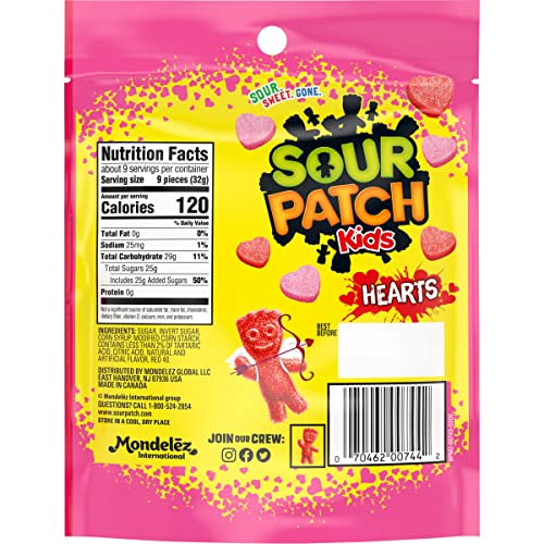 SOUR PATCH KIDS SOFT & CHEWY VALENTINES DAY CANDY HEARTS, 10 OZ