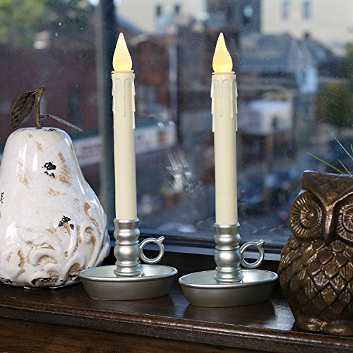 Battery Operated LED Window Candles with Timer, Silver Colored, Warm
