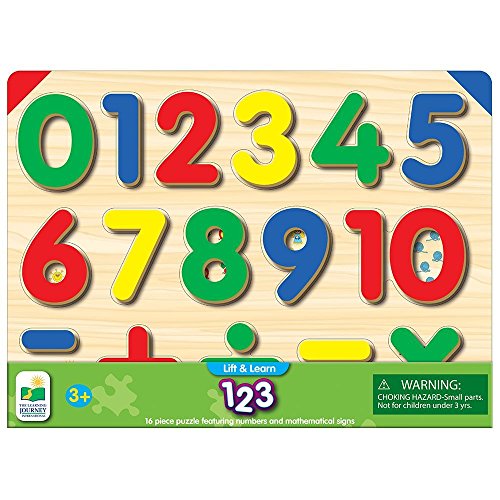 (Bundle Of 3) Learning Journey Lift & Learn 123 Number Puzzle, Melissa & Doug Learn the Alphabet Puzzle Cards With Wooden Storage Box (36 pcs) And 1 Elephant Plush Stuffed Animal.