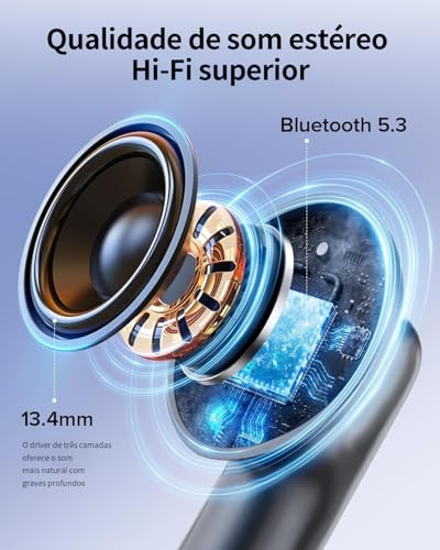 Fones de Ouvido Bluetooth 5.3 Fones de Ouvido Sem Fio 42 Horas de Reprodução Fones de Ouvido Esportivos com IPX5 à Prova d'Água Fones de Ouvido de Graves Profundos para iOS Android, Preto
