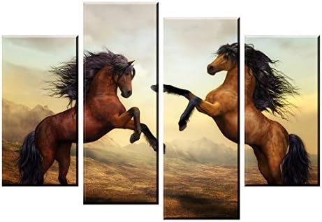Fine Horse Paintings for Living Room, Modern Tan Canvas Wall Art Prints Decor of Wild Western Steed Lover Picture (Waterproof Artwork, 1" Thick Frame, Bracket Mounted Ready to Hang)