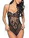 ADOME Women One Piece Lingerie Lace Fishnet Teddy Lace Bodysuits Mesh Babydoll Black M