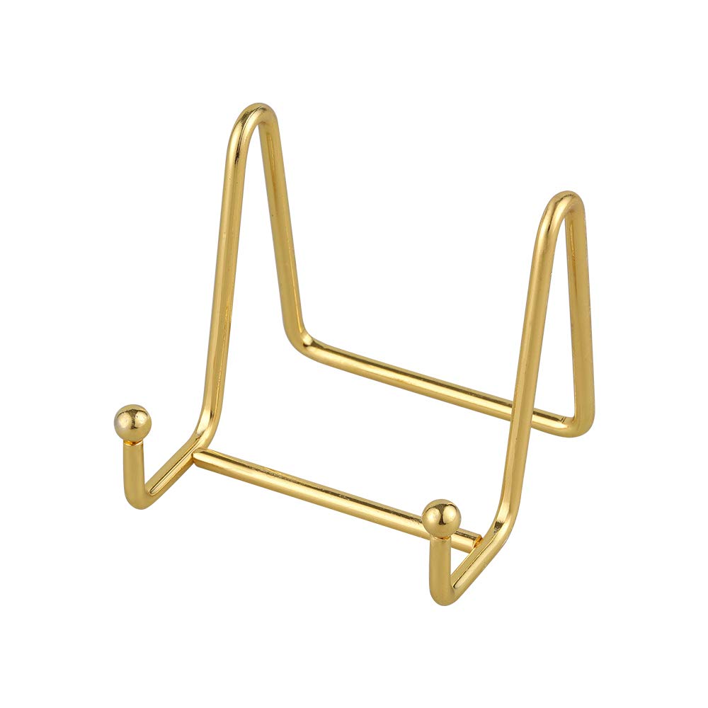 Tincogo Metal Plate Stand for Display - 3-Inch Easel Holder for Small Decorative Plates, Picture Frames and Photos - Gold (1-Pack)