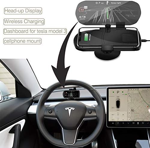 【Teslabox】GPS navigation Head-up Display hud Dashboard for car Tesla Model 3, Wireless Charger Car Phone Mount Phone Holder for iPhone Xs Max/XS/XR/X/8Plus/8 and for Samsung S9/S9+/S8/S8+/Note9/Note8