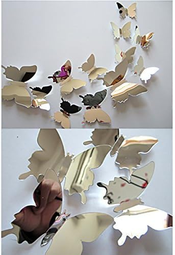 12pcs Butterflies Wall Stickers Shichique Silver 3D Stereoscopic Mirror Style Removable Art Wall Stickers Home Decor Wall Decors TV Setting Wall Sticker Fridges Doors Romance Pre-Adhesive