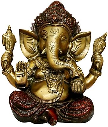 CRAFTHUT Brass Statue of Lord Ganesh (Ganapati) for Blessing, Health, Happiness - (Dimension LxBxH - 7.5x4x9) inches, Weight - 4 kg