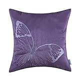 CaliTime Pillow Shell Cushion Cover Faux Silk Vivid Butterfly Embroidered 18 X 18 Inches Purple