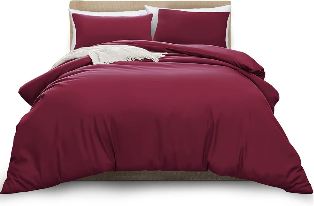 Moonlight20015 Burgundy King Duvet Cover Set with 2 Pillowcases