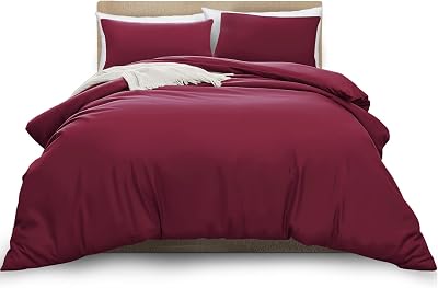 MOONLIGHT20015 Burgundy Single Duvet Cover Set with Pillowcase