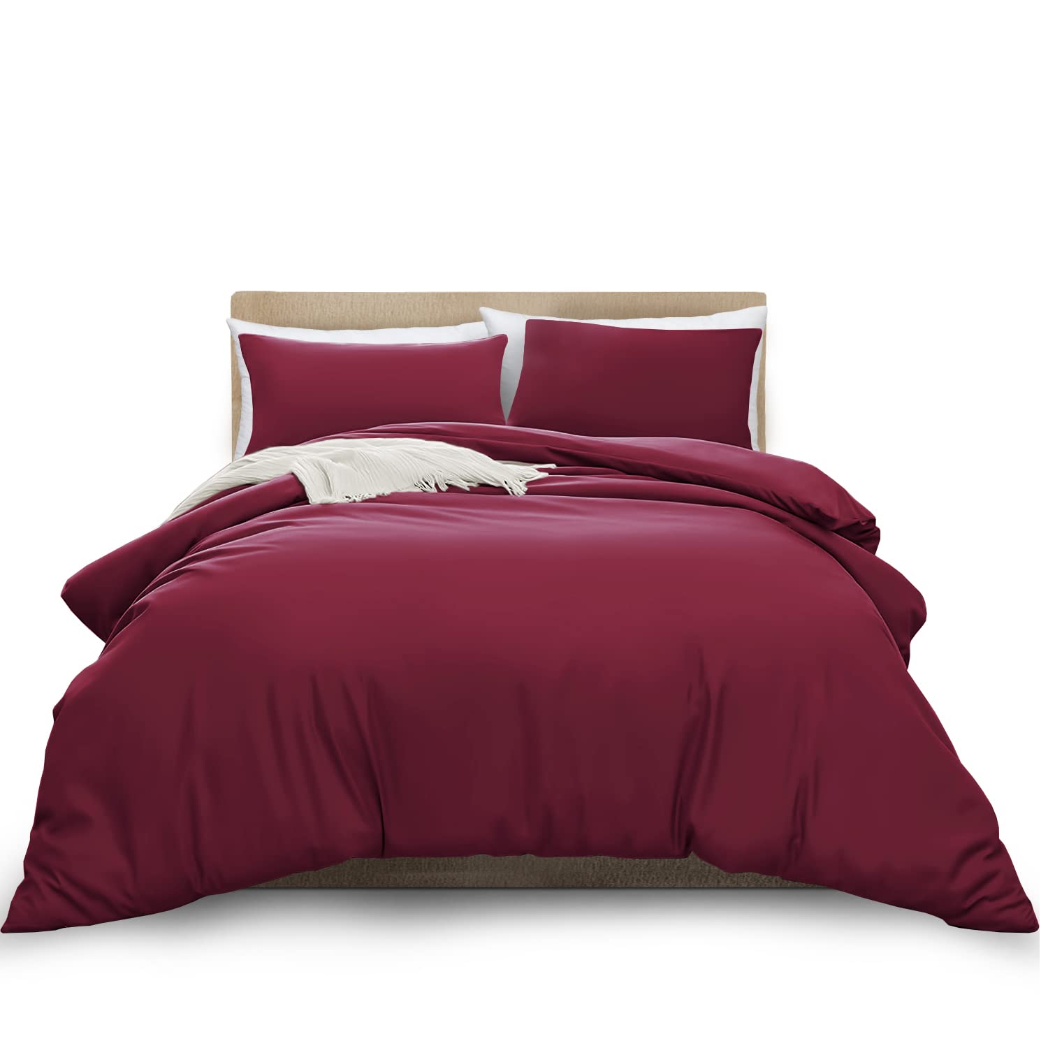 MOONLIGHT20015 King Duvet Cover Set Burgundy Solid Soft King Bedding Duvet Cover with 2 Matching Pillowcases โ image 1