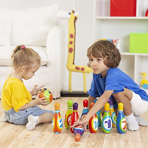 Toyssa Bowling Set Indoor Foam Bowling Game Early Educational Toys for Toddler Kids with 10 Pins 2 Balls and 1 Eye Mask - Thumbnail 3