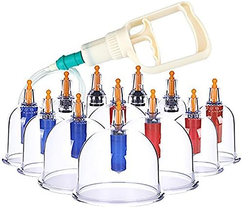 Chinese Cupping Therapy Set, Vacuum Massage Air Suction Massage Cups 12pcs+6 Magnet Points +Pump China Acupuncture Traditional Home Medical Physical Set Self Treatment for Back/Neck Pain