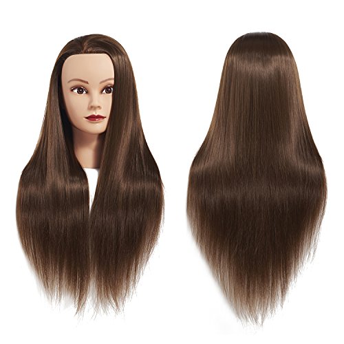 26"-28" Mannequin Head Hair Styling Training Head Manikin Cosmetology Doll Head Synthetic Fiber Hair Hairdressing Training Model With Free Clamp (Sugar Brown)