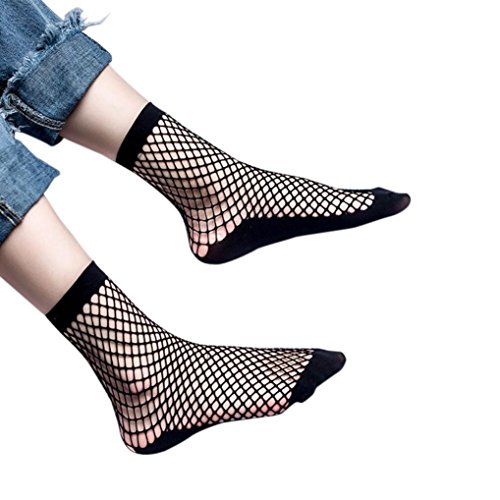 Besde Lace Ruffle Fishnet Ankle High Socks Mesh Lace Fish Net Short Socks (A)