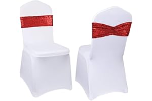 Eternal Beauty Pack of 30 Red Sequin Chair Sash Bands Bows Chair Sashes for Wedding Cover Decorations