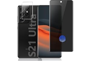 GBBO [1+1 Pack] Galaxy S21 Ultra Privacy Screen Protector and Camera Lens Protector, Anti-spy,Support Fingerprint Unlocking, 9H Hardness,Full Coverage Screen Protector for Samsung Galaxy S21 Ultra 6.8 Inch