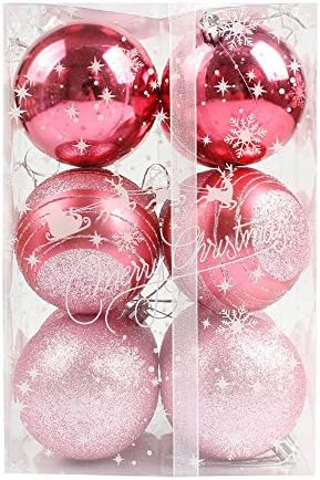 Christmas Balls Ornament 12pcs, Xander Chrismas Tree Decorations Party Wedding, Green/Gold/Pink/Purple/Gray/Silver Balls For Festival Season (Pink)