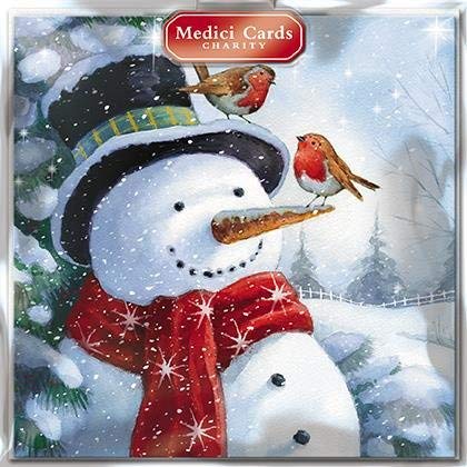 Charity Festive Christmas Cards (CMHT011) - Snowman and Robins - Pack of 6 Cards - Sold in Aid of Multiple Charities