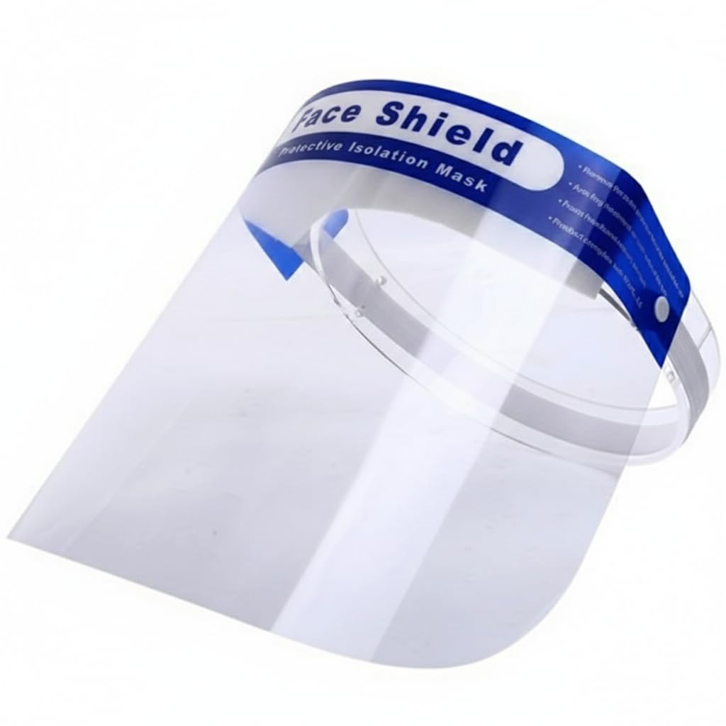 10 x Face Shield Reusable Plastic Safety Screen Visor Transparent Cover Covering For Men Women Outdoors Indoors Shop Retail, Anti-Fog Clear View, Lightweight Design Soft Comfort Foam & Elastic Band