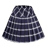 Urban CoCo Women's Elastic Waist Tartan Pleated School Skirt (Large, series 8 navy blue)