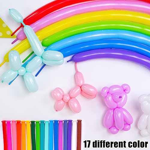 LovesTown 150PCS Twisting Balloons for Animal Shapes, 260 Long Balloons Magic Balloons 12 inch Animal Balloons Bulk for Birthday Clown Wedding Party Decor 17 Assorted Colors