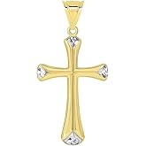 Jewelry America 14k Yellow Gold Textured Edge Two Tone Plain Cross Pendant