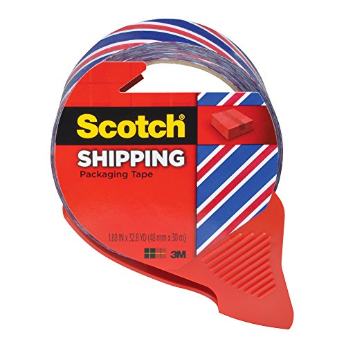 Scotch Packaging Tape, 1.88 Inch x 32.8 Yard, Red, White and Blue Striped Pattern