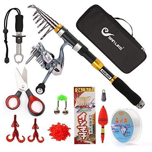SANLIKE Fishing Kit Telescopic Carbon Fiber Pole and Spinning Reel Combo,Fishing Gripper, Fishing Cutter, Fishing Nylon Bag Fishing Tools for Saltwater and Freshwate