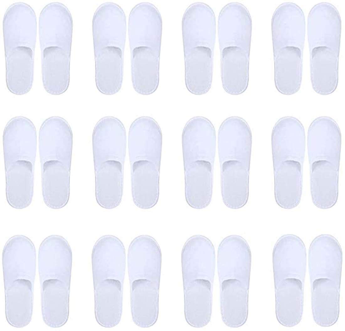 Nuluxi 12 Pairs Slippers Disposable Closed Toe White Slippers Unisex Adult for Spa, Home, Hotel, Travel and Party Guest