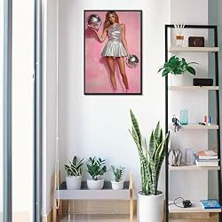 Vintage Funky Disco Ball Hot Girl Canvas Wall Art