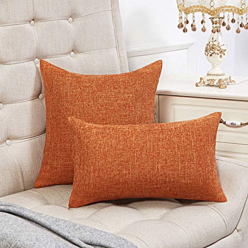 Anickal Set of 2 Fall Orange Pillow Covers Rustic Linen Decorative