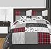 Sweet Jojo Designs Grey, Black and Red Woodland Plaid and Arrow Bathroom Fabric Bath Shower Curtain for Rustic Patch Collection Flannel Moose Gray